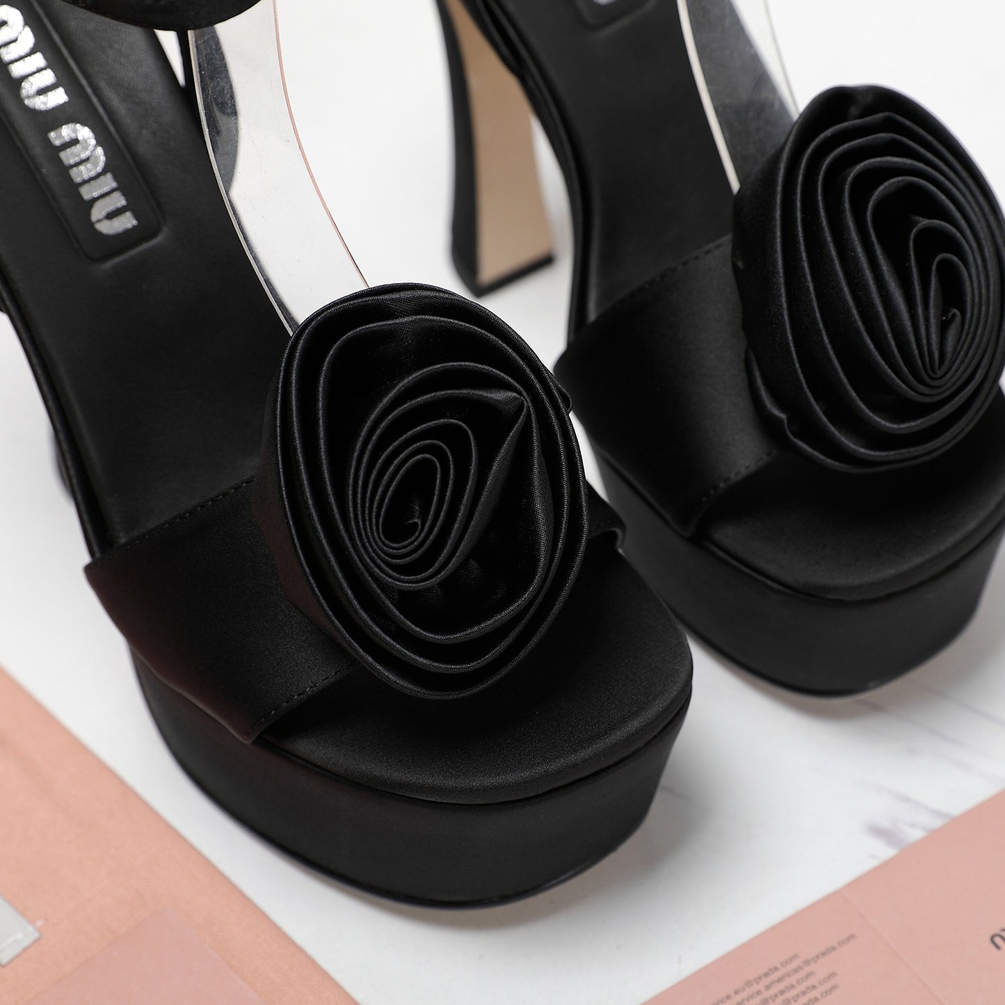 Satin Rosette Platform Heels - 3 Colours
