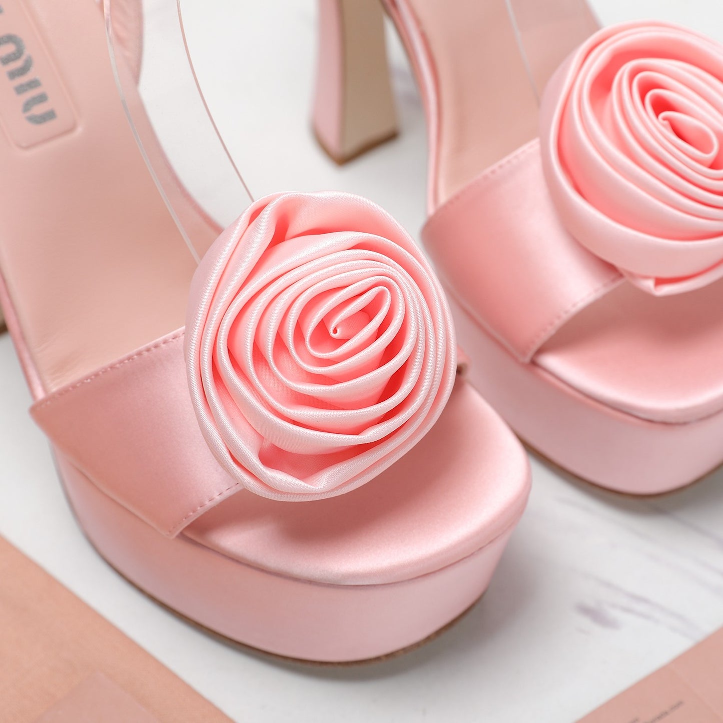 Satin Rosette Platform Heels - 3 Colours