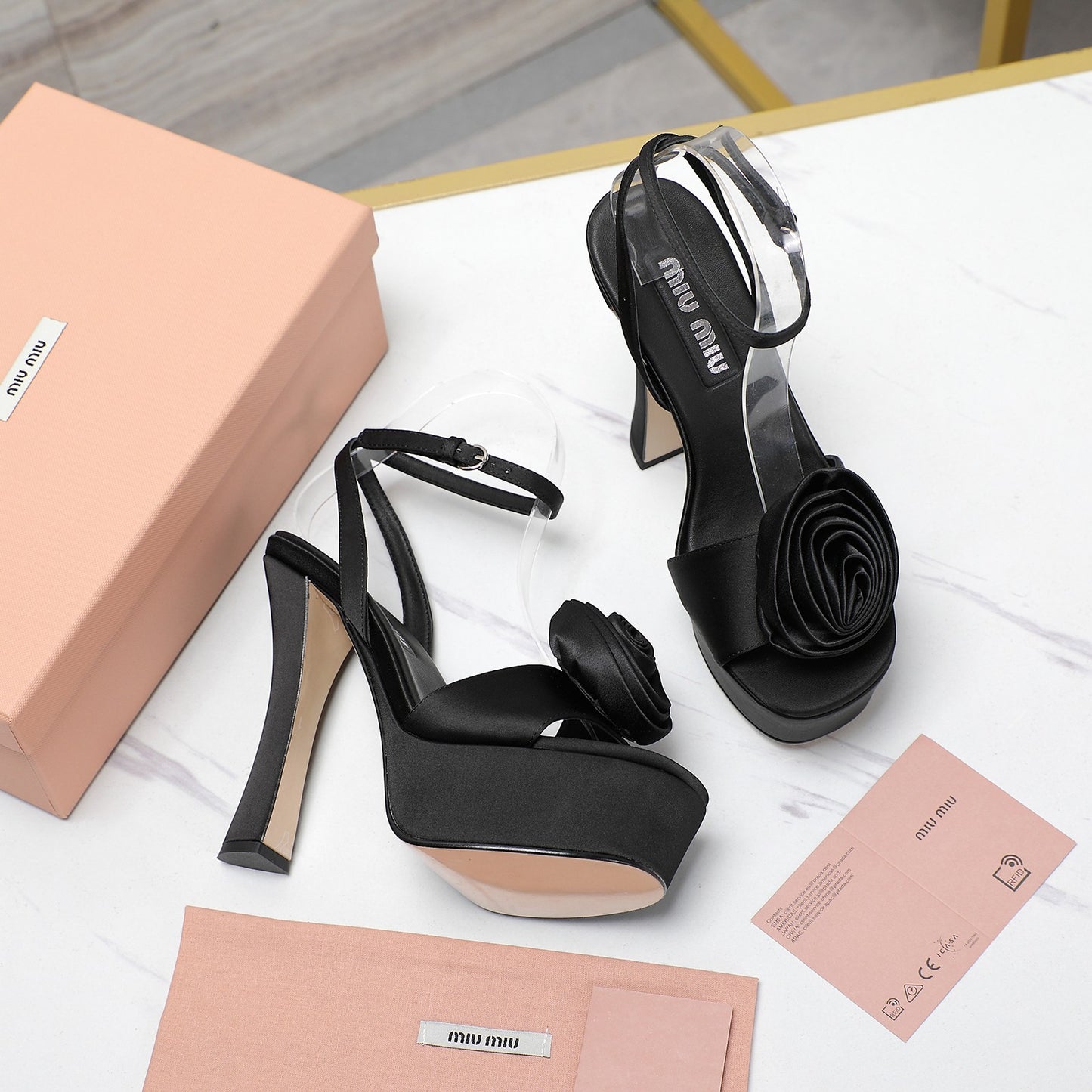 Satin Rosette Platform Heels - 3 Colours