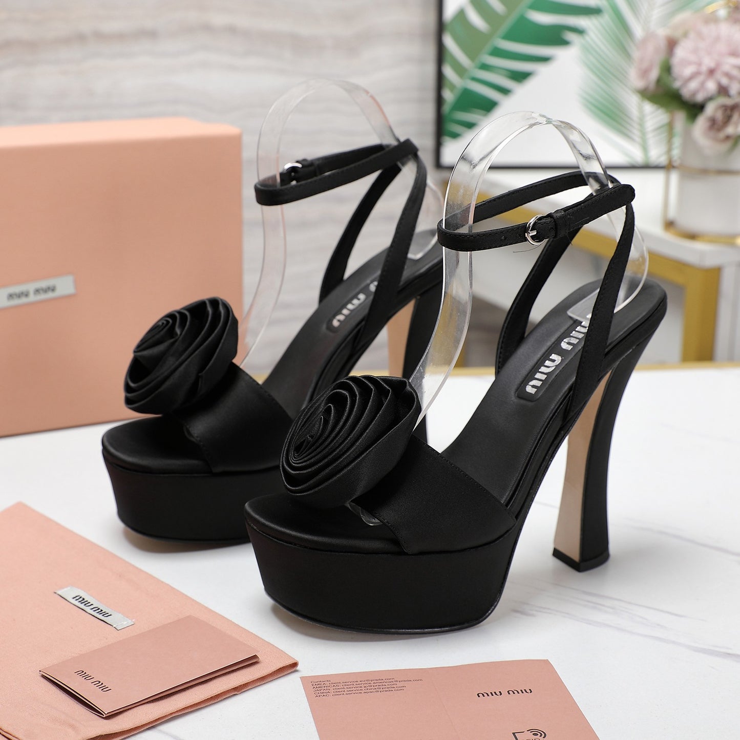 Satin Rosette Platform Heels - 3 Colours