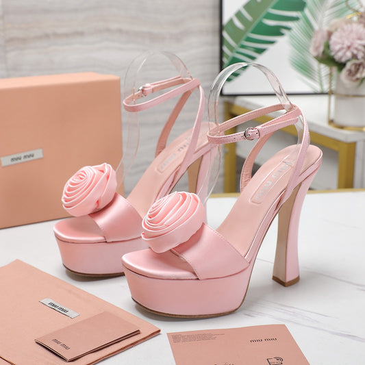 Satin Rosette Platform Heels - 3 Colours